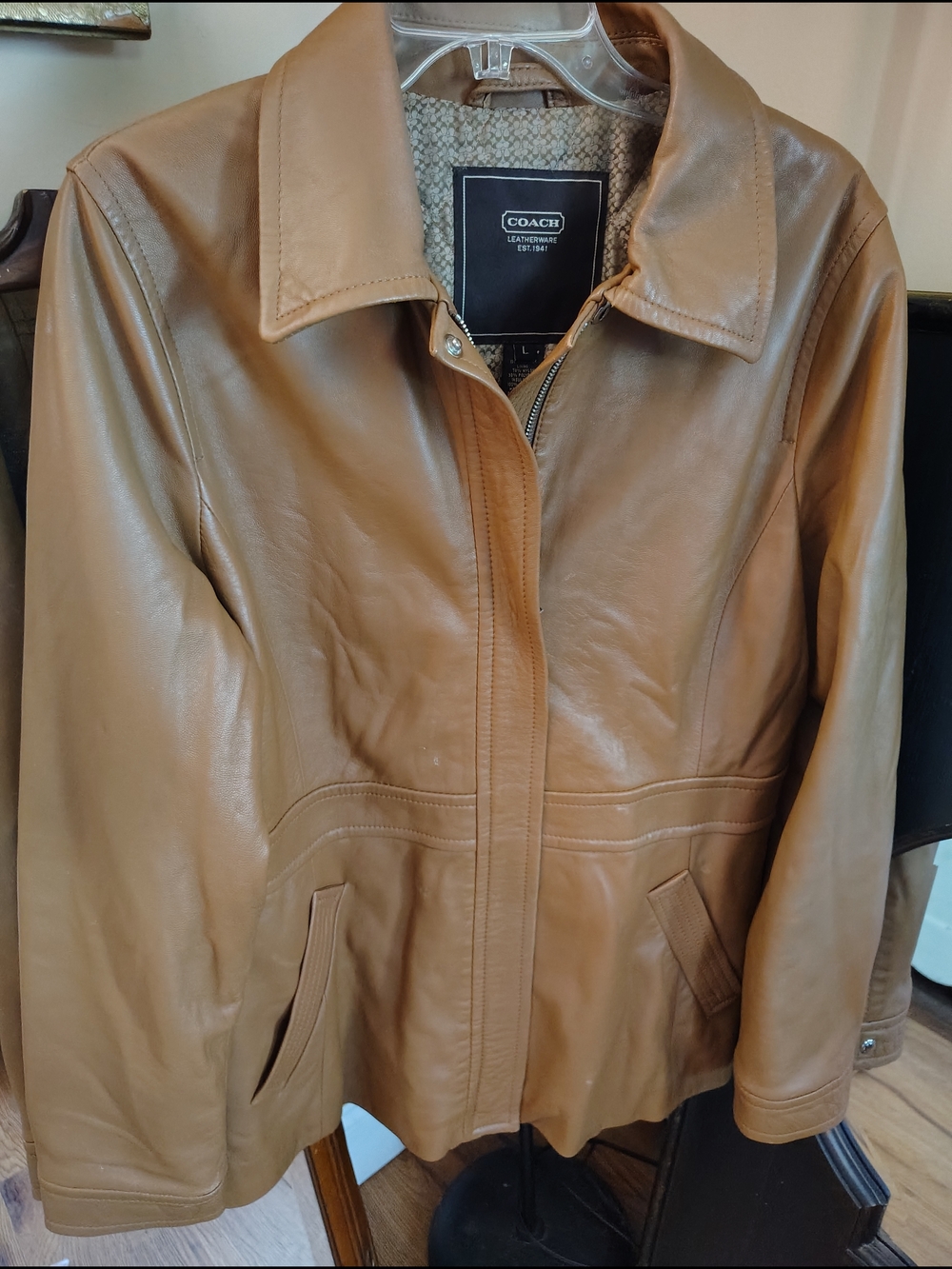 Vintage Coach Women's Tan Leather Jacket L